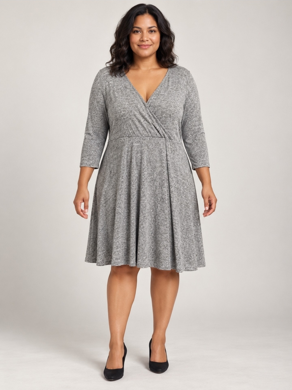Vibe Sportswear Heather Gray Knit Faux Wrap Dress 2X Empire Waist